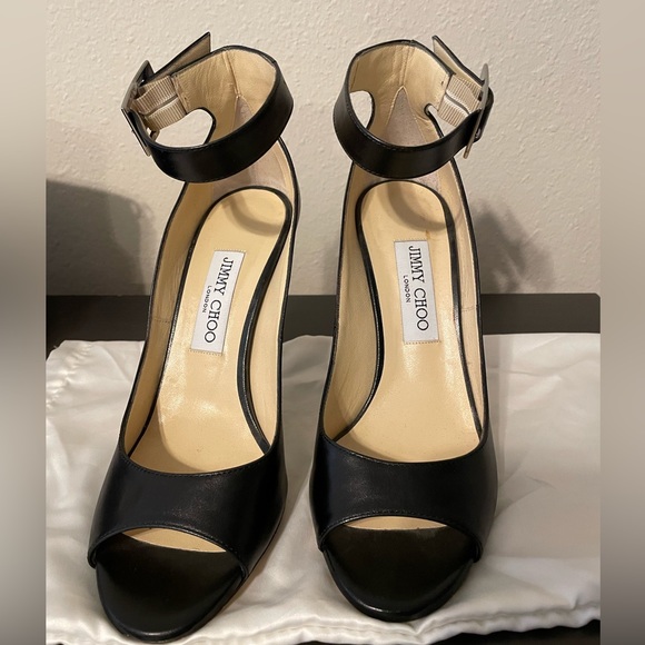 Jimmy Choo open toe ankle strap black heels 38 - Picture 3 of 13